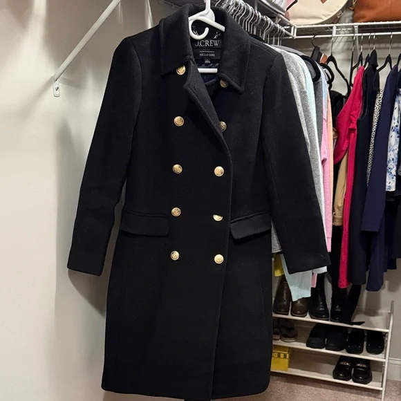J. Crew Black Pea Coat with Gold Accents - Picture 1 of 6